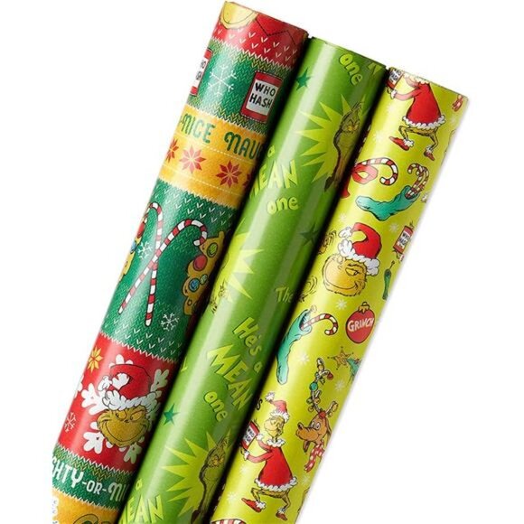 Christmas Wrapping Paper w/ Cut Lines Bundle, The Grinch (3 Rolls, 105 sq. ft.) - Picture 5 of 6